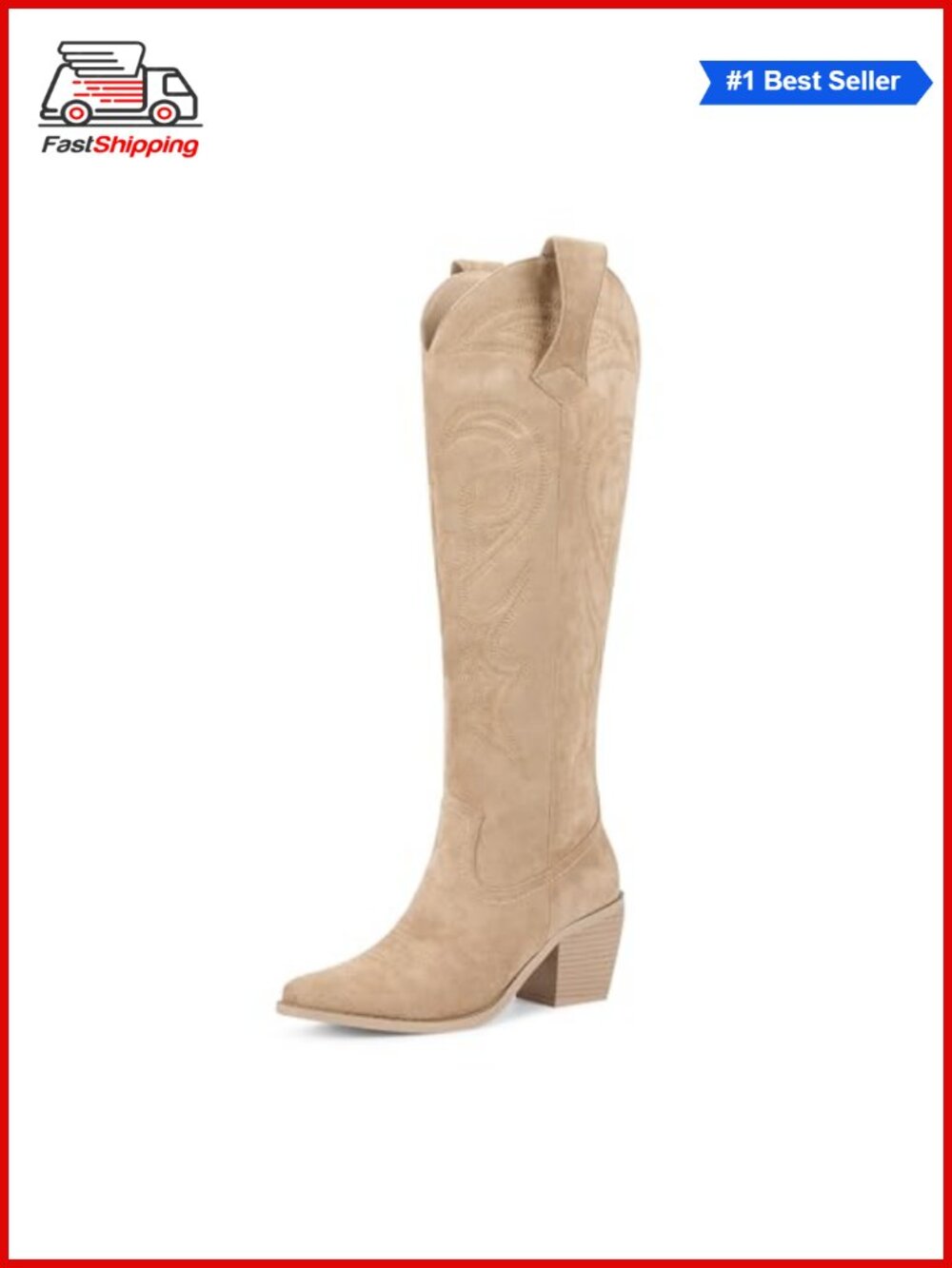 ✨wetkiss Women's Knee High Faux Suede Western Cowboy Boots